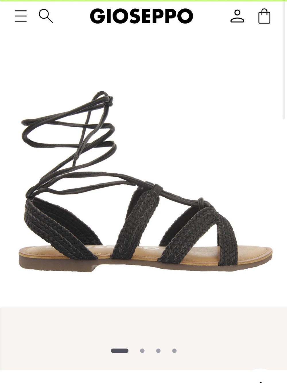 NWT GIOSEPPO DARNEY FLAT BLACK BRAIDED LEATHER SANDALS WITH LACES Size 8